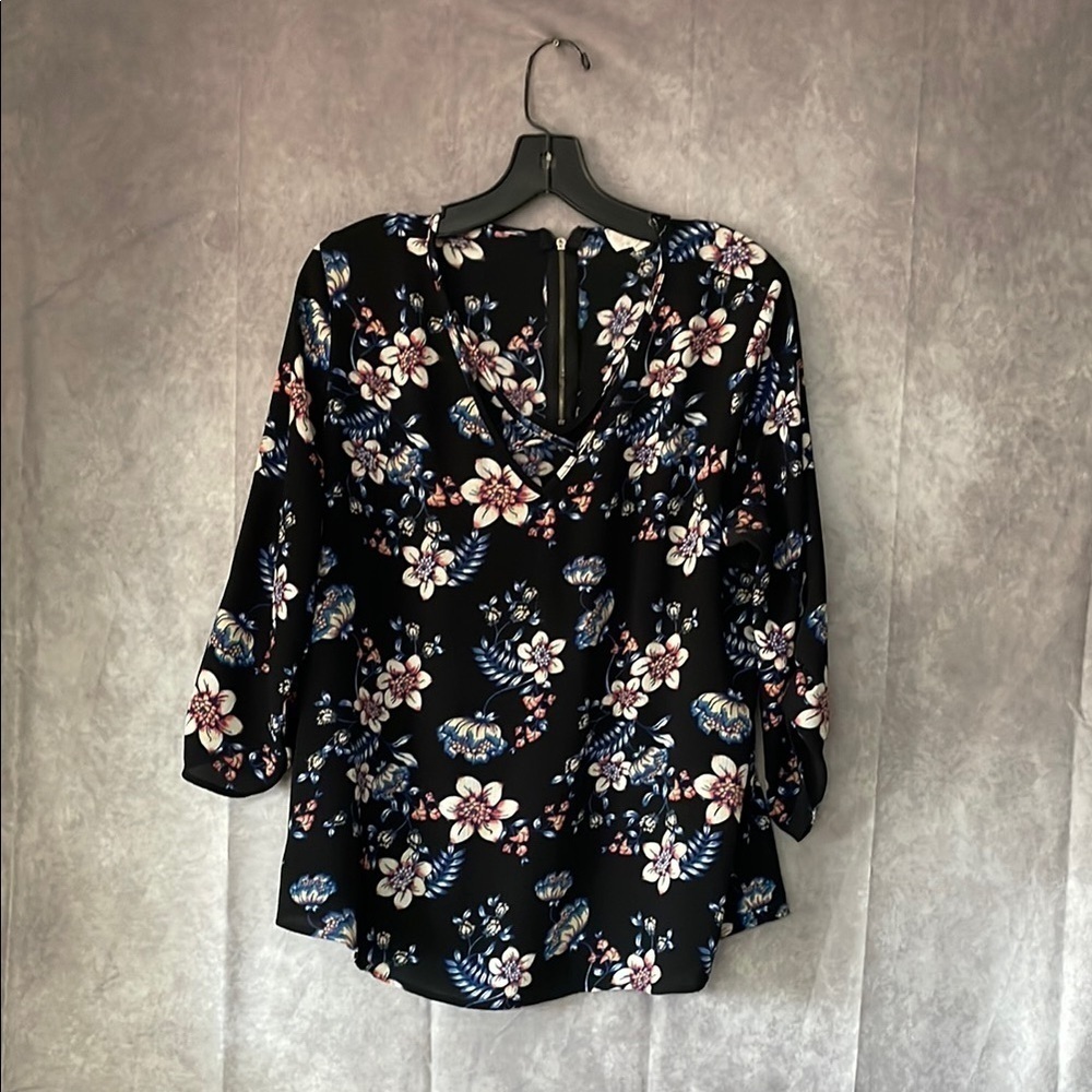 Pink Republic Navy Blue Floral Blouse | Size XL Juniors